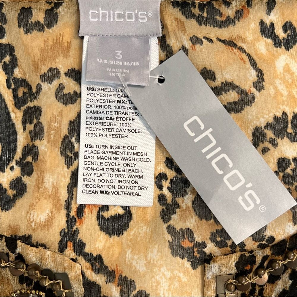 Chicos Womens Paisley Tunic Top Size XL Beaded Resort Flowy Boho Beach Loose - Picture 8 of 10